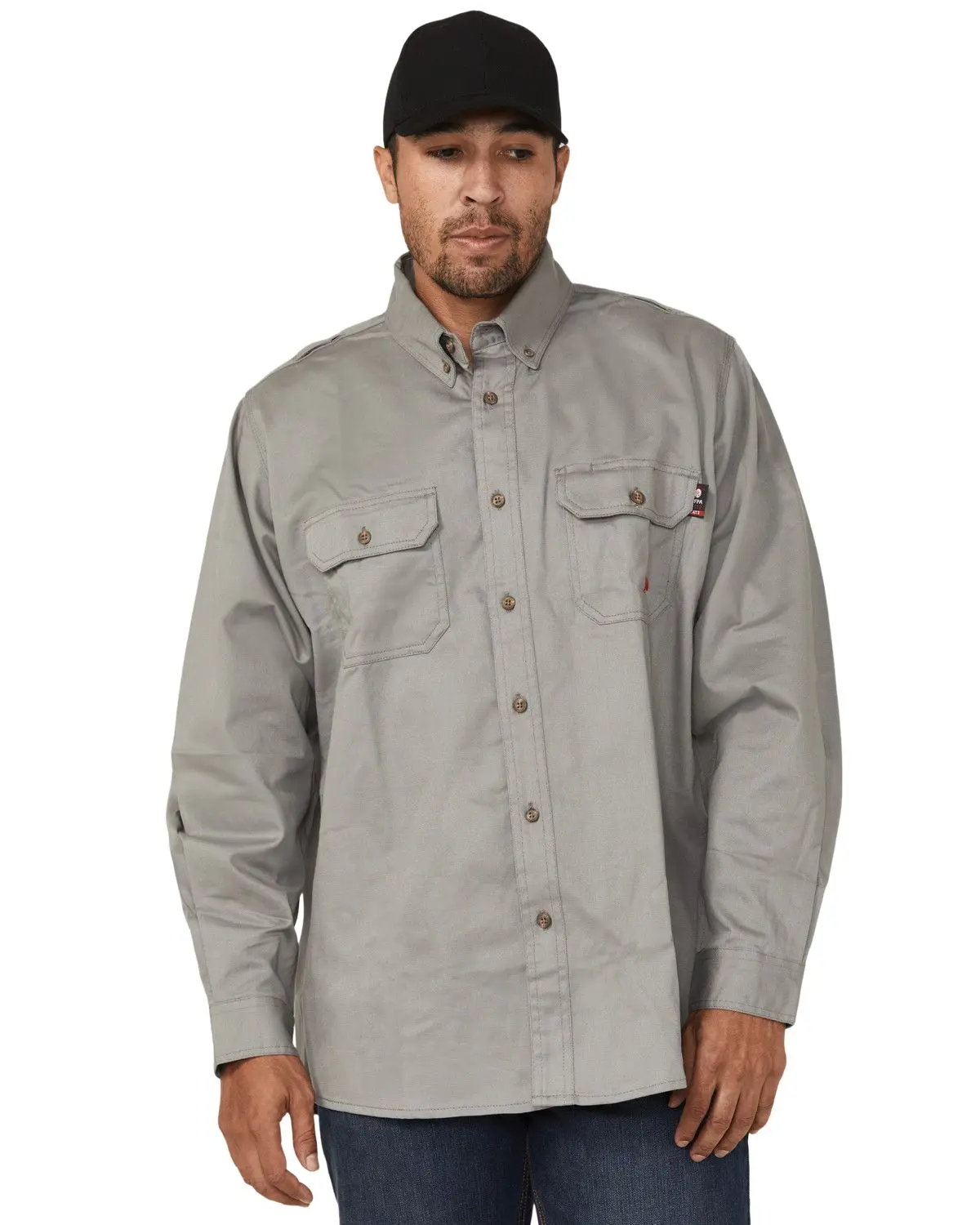 Forge Workwear Men's Men'S Fr Solid Long Sleeve Button-Down Work Shirt - Mfrlb2ps-024-Gry