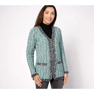 Isaac Mizrahi Live! Fringe Trim Tweed Jacket w/ Pockets