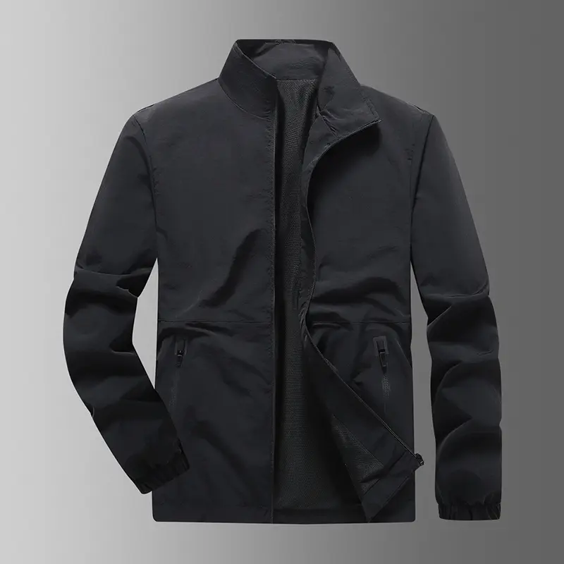 Men's Stand Collar Windproof Sports Jacket Lightweight Nylon Mesh Lined Zip Pockets Ergonomic Cut Premium New Arrival Wind Resistant Breathable Durable for Casual Athletic Outdoor Daily Wear Spring Fall