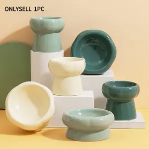*Ceramic Elevated Cat Bowls – Tilted Anti-Vomiting Design, 1-Pack Shallow Wide Food Dishes for Whisker Fatigue, Dishwasher Safe, Non-Slip Base for Kittens & Small Dogs 🐱🍚*