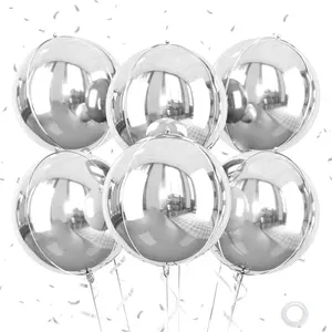 Giant 4D Foil Balloons, 6Pcs Large Metallic Silver Round Balloons, 22 Inch Big Round Foil Balloon for Silver Birthday Party Shower Wedding Decorations