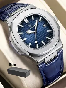 Luxury Casual Men's Watch, Luminous Hands, Quartz Movement, 30m Waterproof, Date Calendar, Stainless Steel Case, Leather Strap