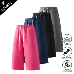 4-Pack Summer Vibes Men’s Basic Casual Shorts — 7-inch length, elastic waistband, breathable soft fabric, knee-length sweat shorts for everyday summer street outfits