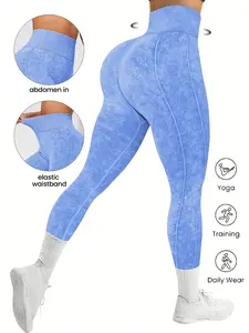 [Printed Pants - Not Faux Denim Fabric]26 Spring/Summer Women'S Fashion Seamless Leggings, Faux Denim Wash. High Elasticity, Comfortable And Breathable, Hip-Lifting, Tummy-Tucking High-Waisted Design, Suitable for Casual Yoga, Home Wear