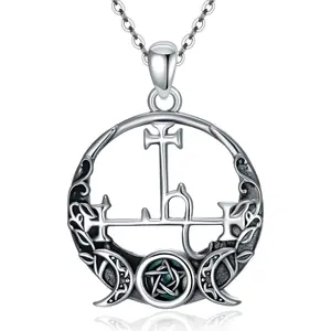 YFN Lilith Necklace 925 Sterling Silver Pentagram Triple Moon Pentacle Pendant Wiccan Pagan Jewelry Witchy Gifts for Women