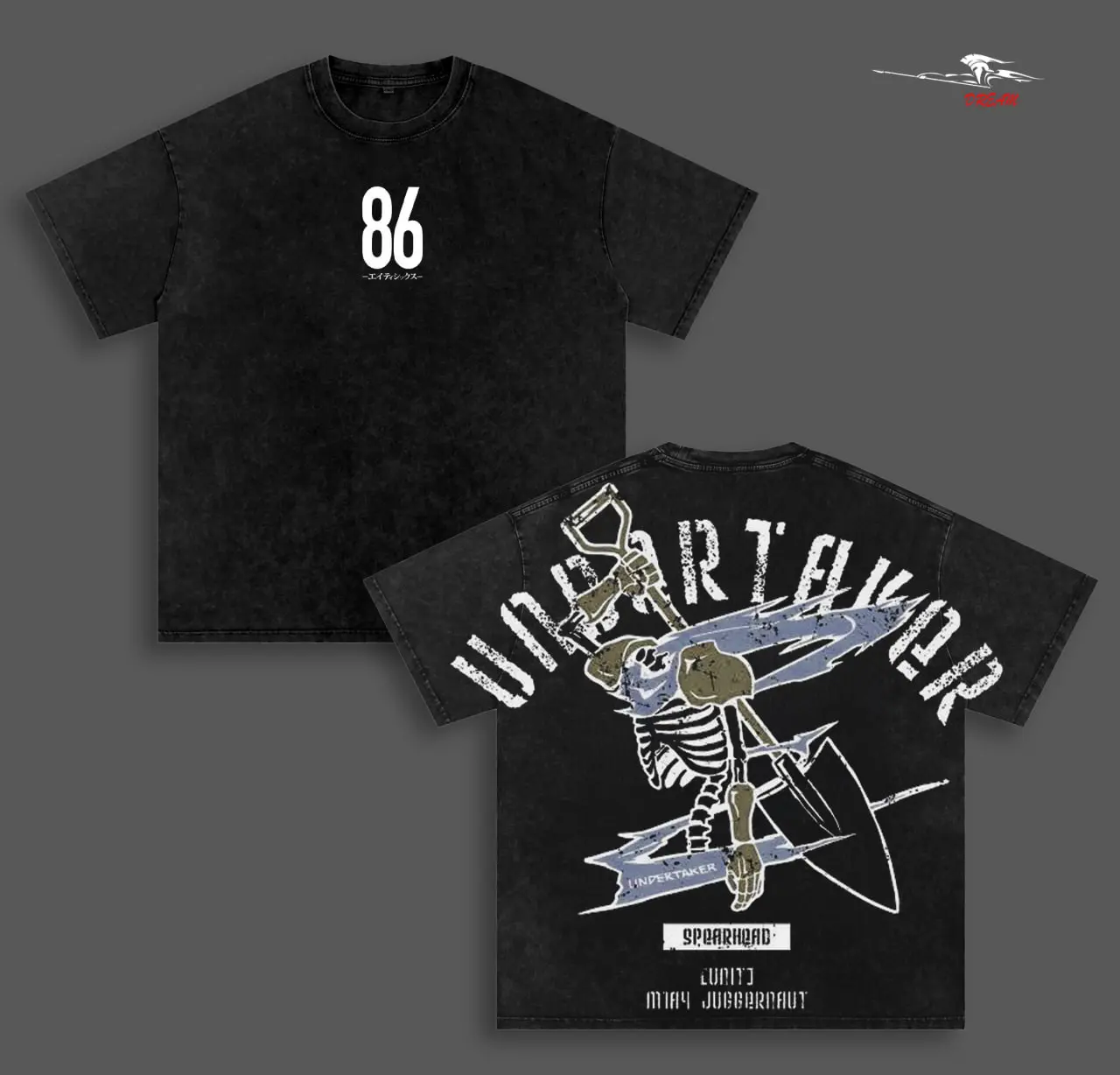 86 Eighty Six Undertaker Anime Double Printed Vintage Washed Tee Unisex Oversize Anime Manga Washed Heavyweight Cotton T-shirt