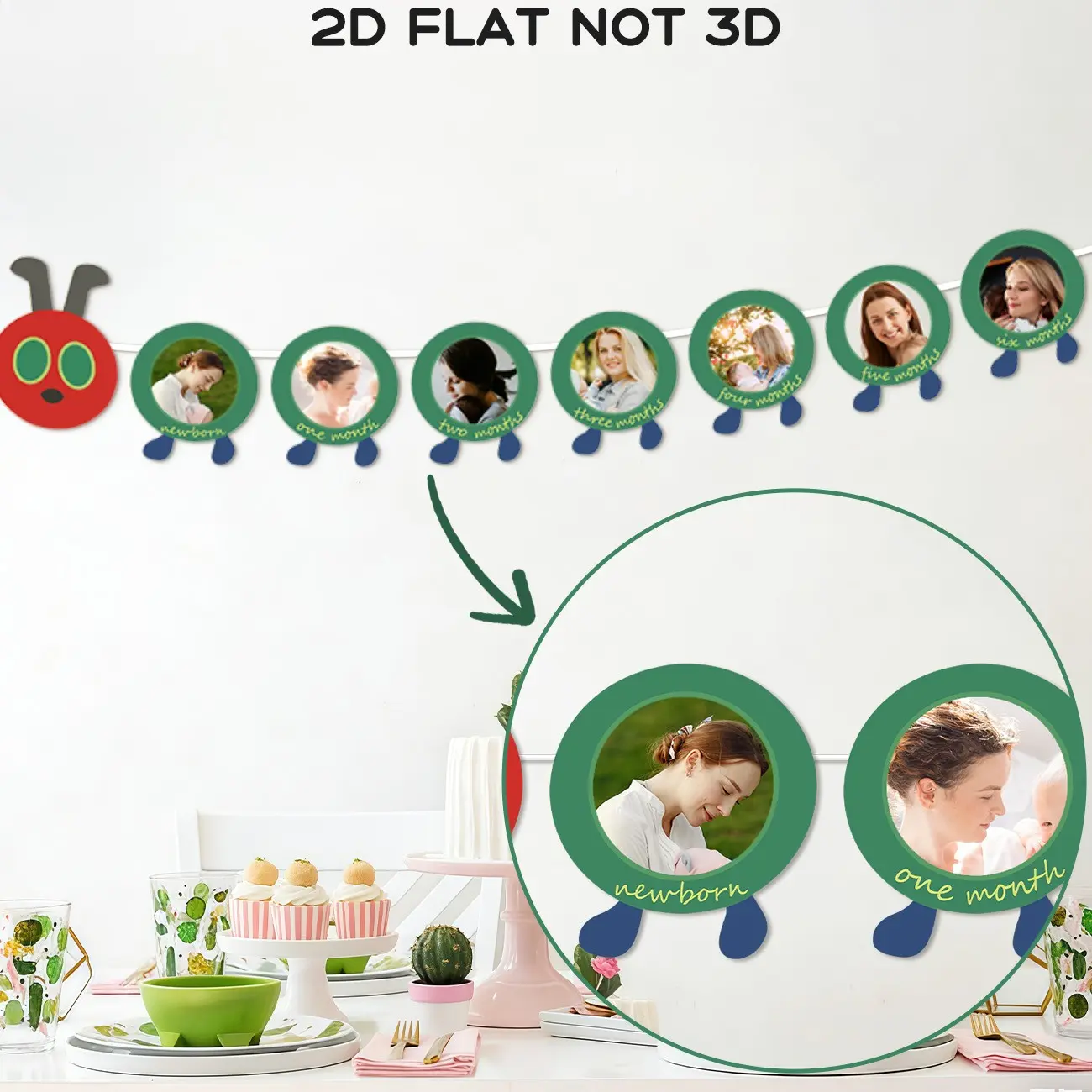 Hungry Caterpillar Baby Milestone Photo Banner, Monthly Growth Record Bunting, 1st Birthday Party Decorations, Baby Shower Supplies