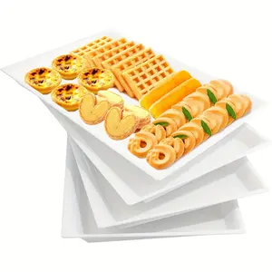New 12 Pcs White Appetizer Serving Tray 15" x 10" Rectangle Disposable Serving Trays and Platters Plastic Serving Trays for Party Supplies Fancy Food Platters and Prays Party