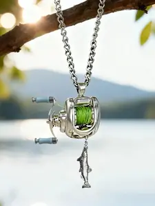 Mini Fishing Line Reel Necklace with Rotating Handle, Detachable Line Guide Ring Pendant, Portable Keychain for Fishing Enthusiasts