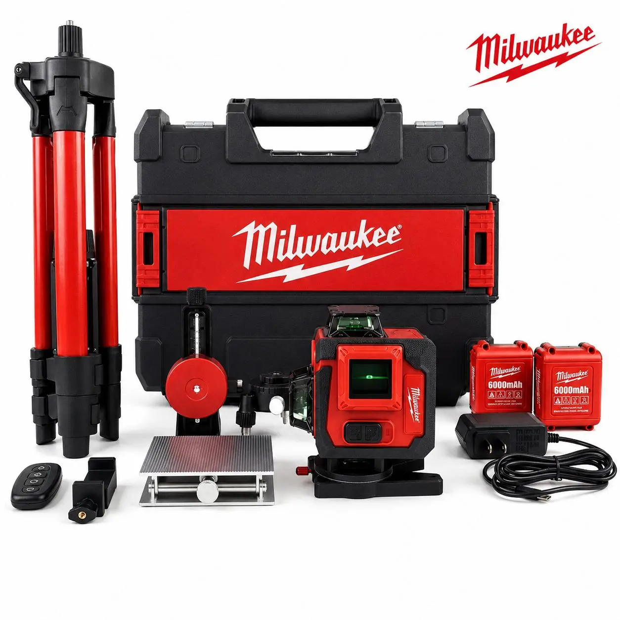 Milwaukee 16-Line Green 4D Laser Level Kit, 4x360° Self-Leveling, with Tripod & 6000mAh Battery for Construction, Tile Work