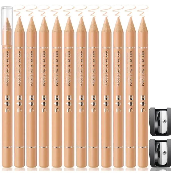 Noerrors 12Pcs Barber Pencil Beige Skin Tone Magic Hairline Pencils Set Beard Guide Pen with Sharpener Barber Chalk for Lineup Edge Hair Design Shaping Trace Makeup Tool for Men