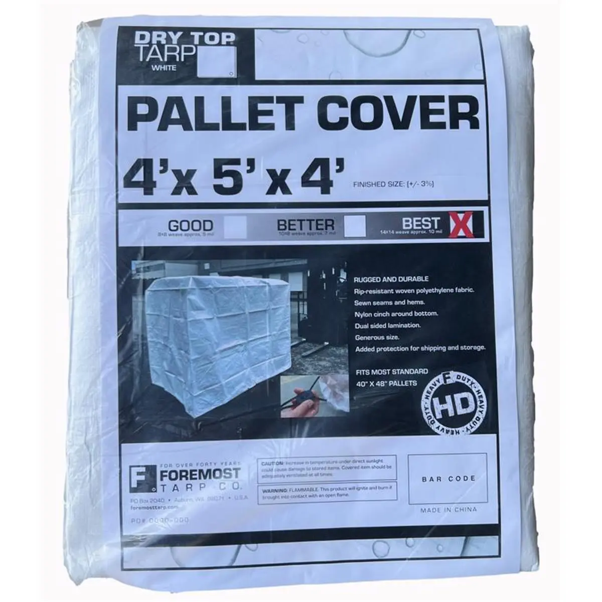Dry Top Heavy Duty Polyethylene Pallet Cover for Outdoor Pallet Storage, 5 x 4 ft Reusable Tarp for Protecting Outdoor Gear, Waterproof & UV Resistant, Uv Water Res., Adjustable Drawstring, Locking Buckle, True To Size