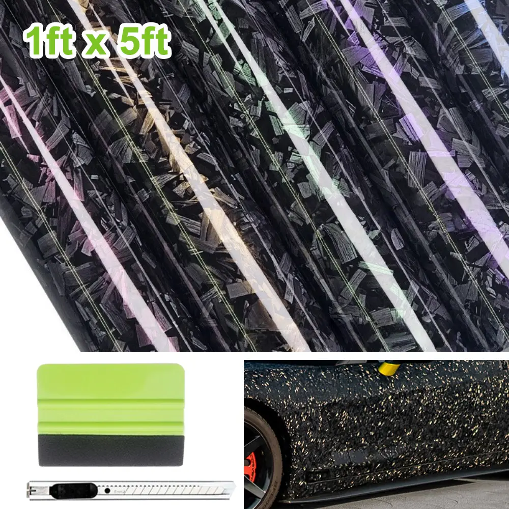 Gloss Forged Carbon Fiber Car & Motorcycle Dual-Color Wrap Vinyl Roll, Bubble-Free Air Release Adhesive, 1ft x 5ft (12in x 60in) DIY Decals for Car Decorating