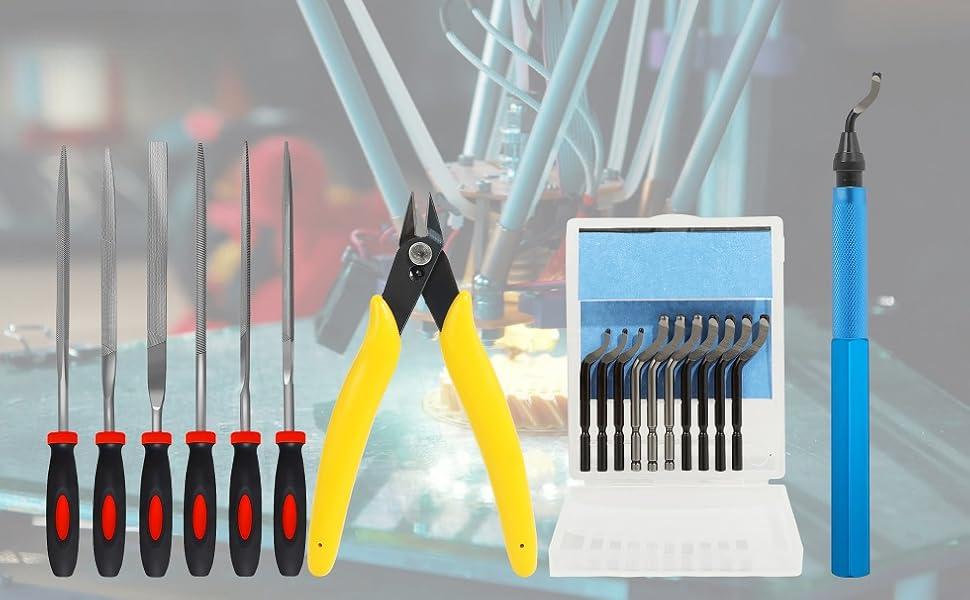 Deburring Tool for 3D Printer,18pcs,10pc Multiuse Blades Removing Burr,6Pcs Needle File,Micro Wire Cutter for 3D Print, Plastic Models