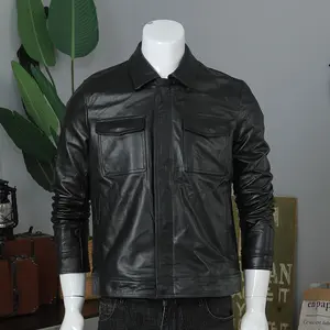 Men's Leather Jacket Good Khaki Cowhide Large Size Leather Jacket Vintage Slim Fit Retro Spring Autumn Wear Resistant Distressed