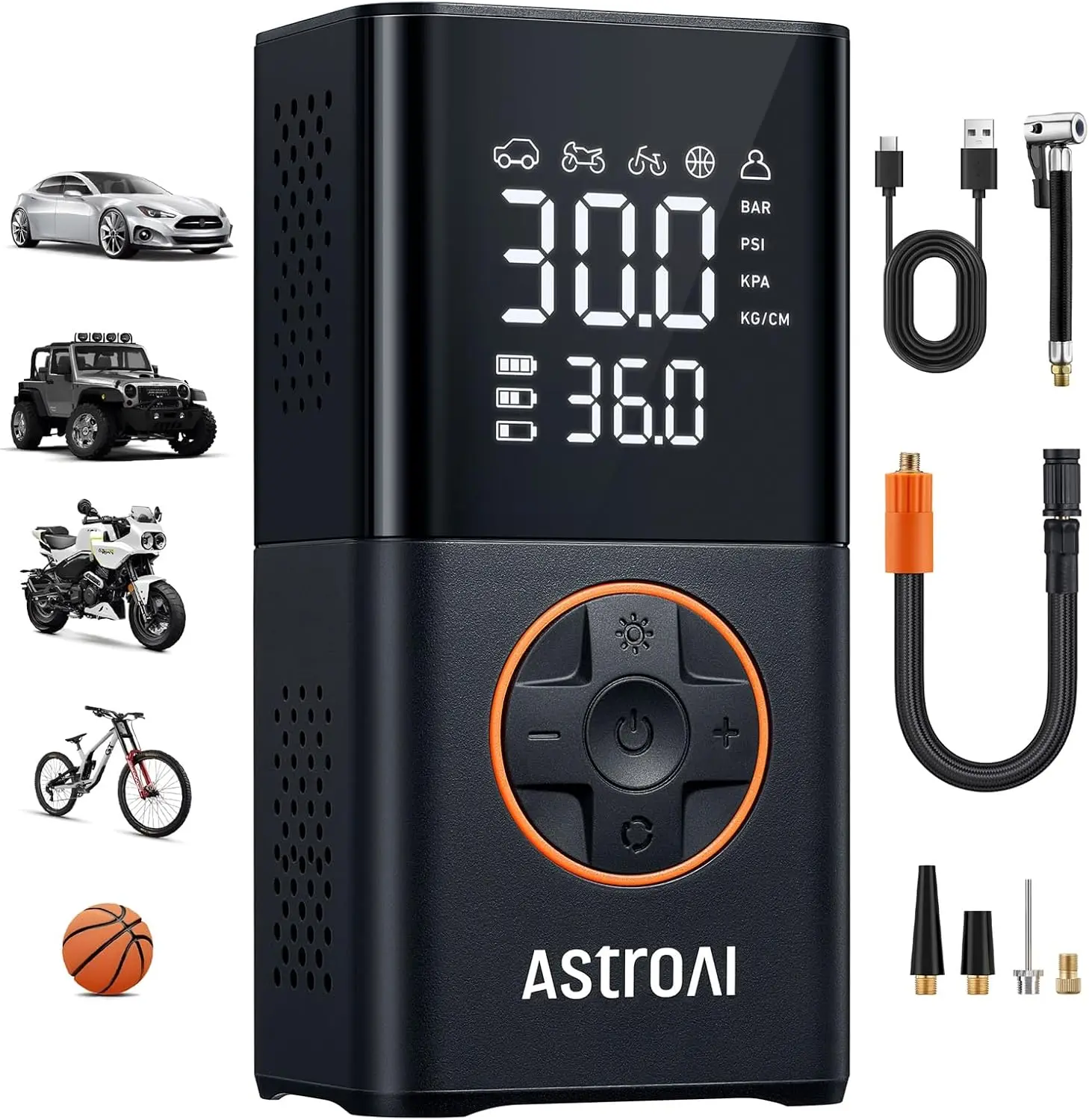 AstroAI L7 Portable Cordless Tire Inflator Air Compressor, 150 PSI, Compact Form | Auto Shut-Off, Digital Pressure Gauge, Fast Inflation, LED Light for Golf Balls, Bikes
