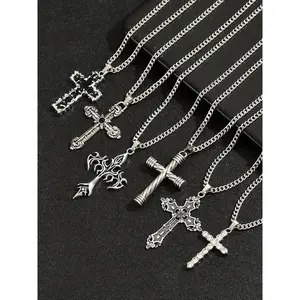 Men's Vintage Cross Design Pendant Necklace, Stainless Steel Jewelry for Party, Daily Clothing Decor, Trendy All-match & Exquisite Jewelry for Birthday Gift