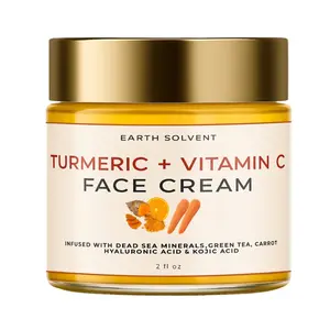 Earth Solvent Turmeric Vitamin C Face Cream - Dead Sea Minerals Green Tea Carrot Hyaluronic Acid & Kojic Acid 2 fl oz Moisturizers Daily Skin Repair