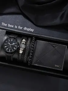 Men's Fashion Casual Wristwatch Set with PU Wallet & Bracelet, Perfect Gift for Him, Ideal for Daily Wear, Parties, Birthdays