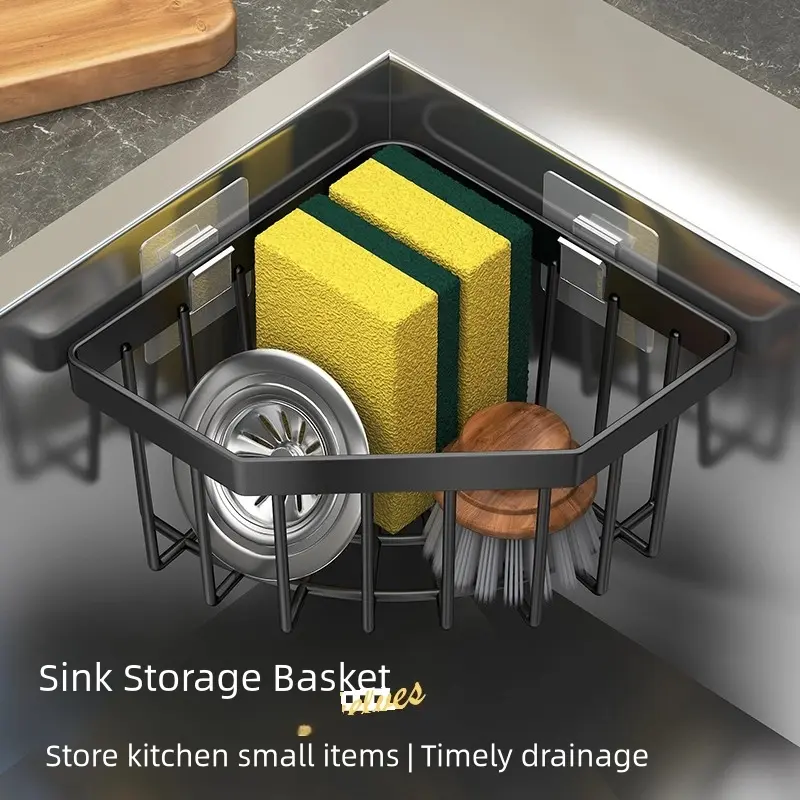 Plastic Kitchen Sink Corner Organizer, Kitchen Gadgets Organizer, Sponge and Brush Holder Rack, Ventilated Drain Storage Shelf, Drainage Rack, Space-Saving Design for Kitchen & Bathroom, Cleaning Tools Storage