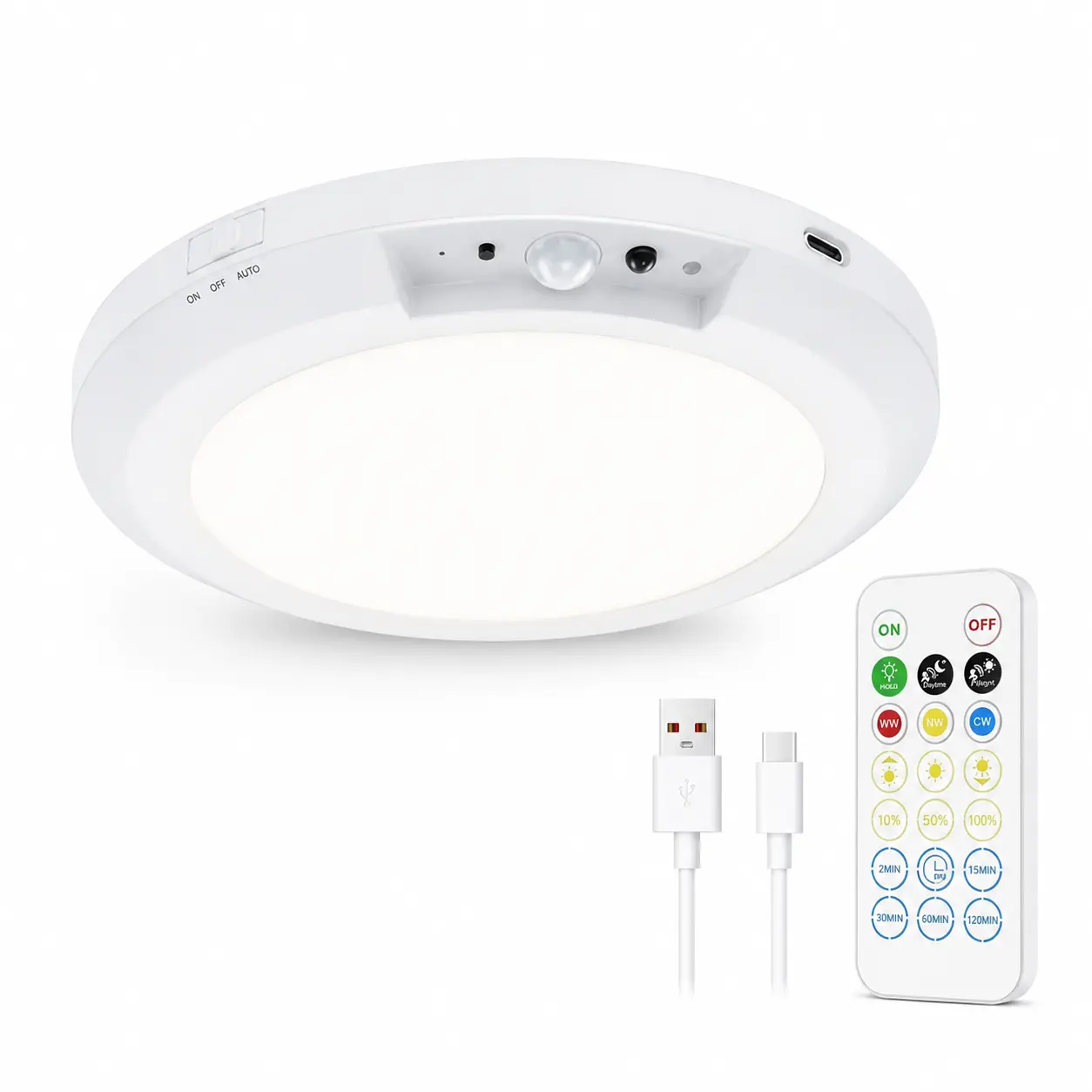 12mm Ultra-Thin LED Motion Sensor Ceiling Light - 120° Wide Angle, Rechargeable Batteries, Magnetic No-Drill Metal Plate Mount, 3CCT, 10-Level Dimmable Indoor Lighting for Laundry Room, Entryway, Basement | Back to School