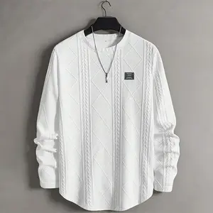 Men's Autumn Winter Jacquard Striped Long Sleeve Crew Neck Sweatshirt Fashionable High Street Versatile Casual Loose Top Men's Style