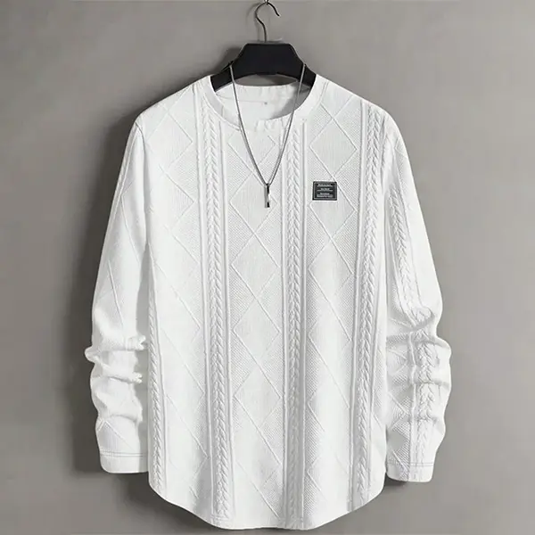 Men's Autumn Winter Jacquard Striped Long Sleeve Crew Neck Sweatshirt Fashionable High Street Versatile Casual Loose Top Men's Style