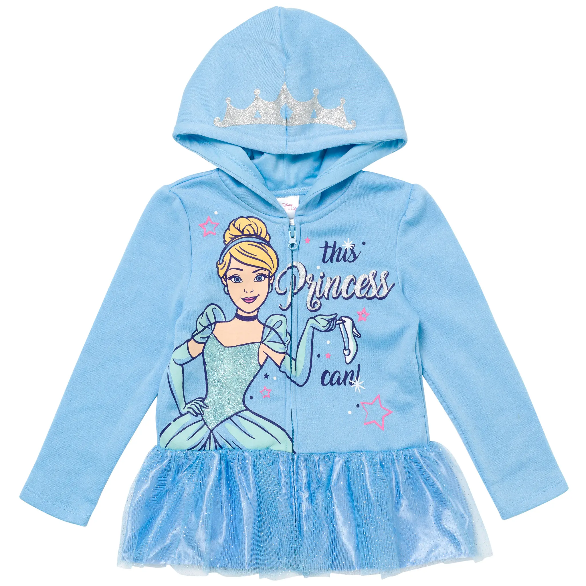 Disney Princess Girls' Zip-Up Hooded Sweatshirt Toddler to Big Kid