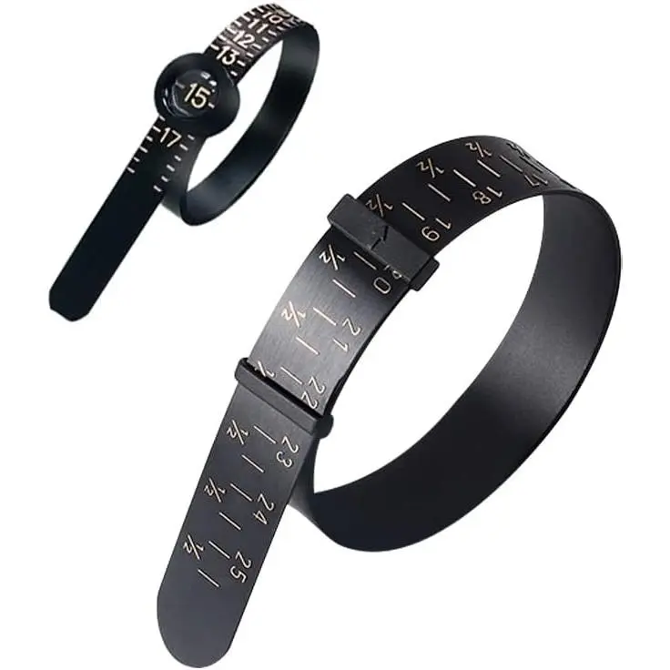 Unisex Reusable Jewelry Measuring Tool Set (HE008-B) - 2PCS Black Soft Plastic Ring & Bracelet Sizers, 1PC Finger Sizer, 1-17 US Size Range, 15-25cm, Built-in Magnified Glass, Magnifier Buckle, Easy to Use for Online Shopping, DIY Shopping, Silk Print, 1P