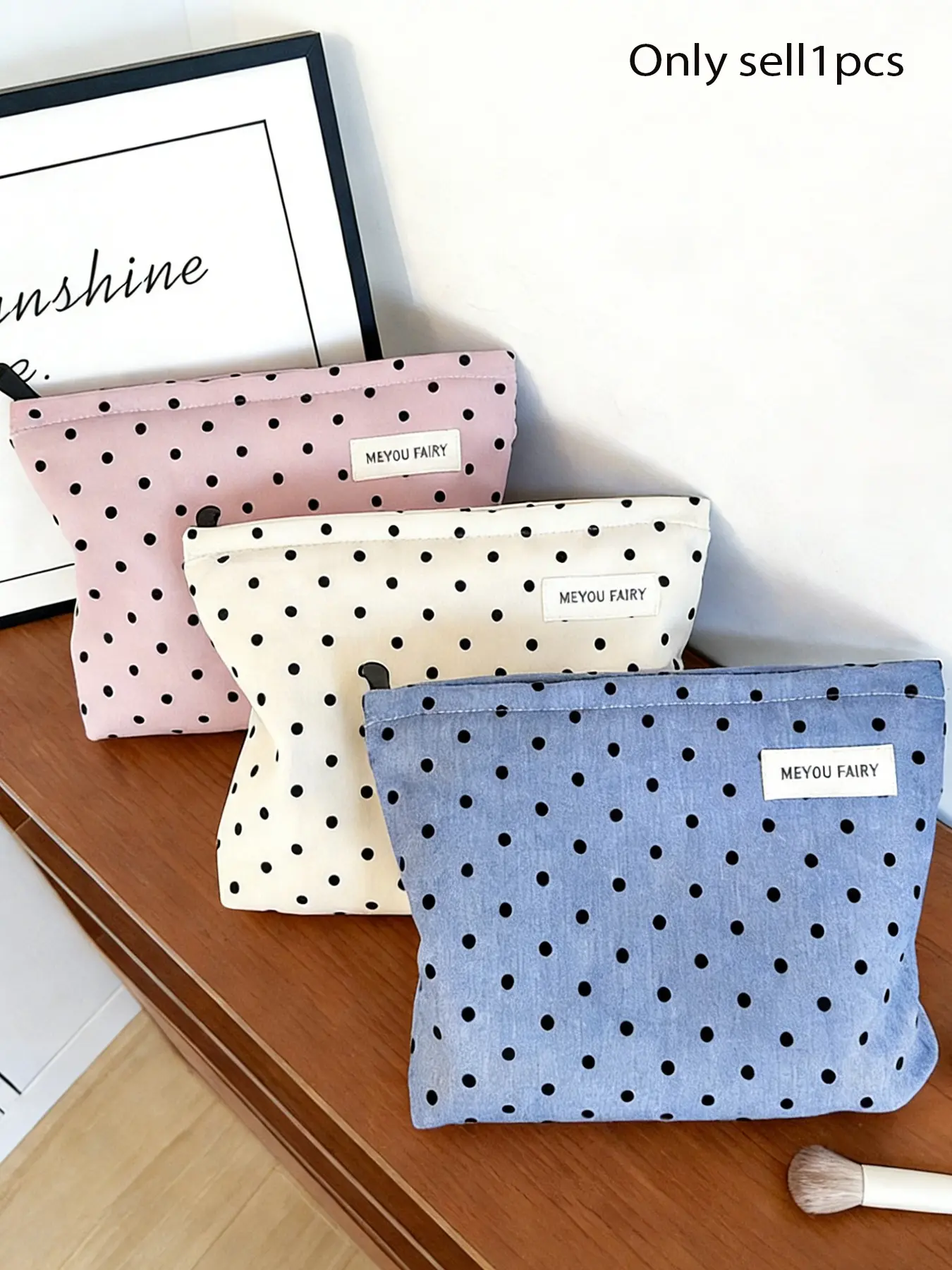 Polka dot cosmetic bag, soft cosmetic bag, simple pink/beige/blue zipper storage bag, women’s storage bag, Makeup Organizer Pouch, Cosmetic Travel Bags, Beauty Storage Pouch, Portable Cosmetic Pouch