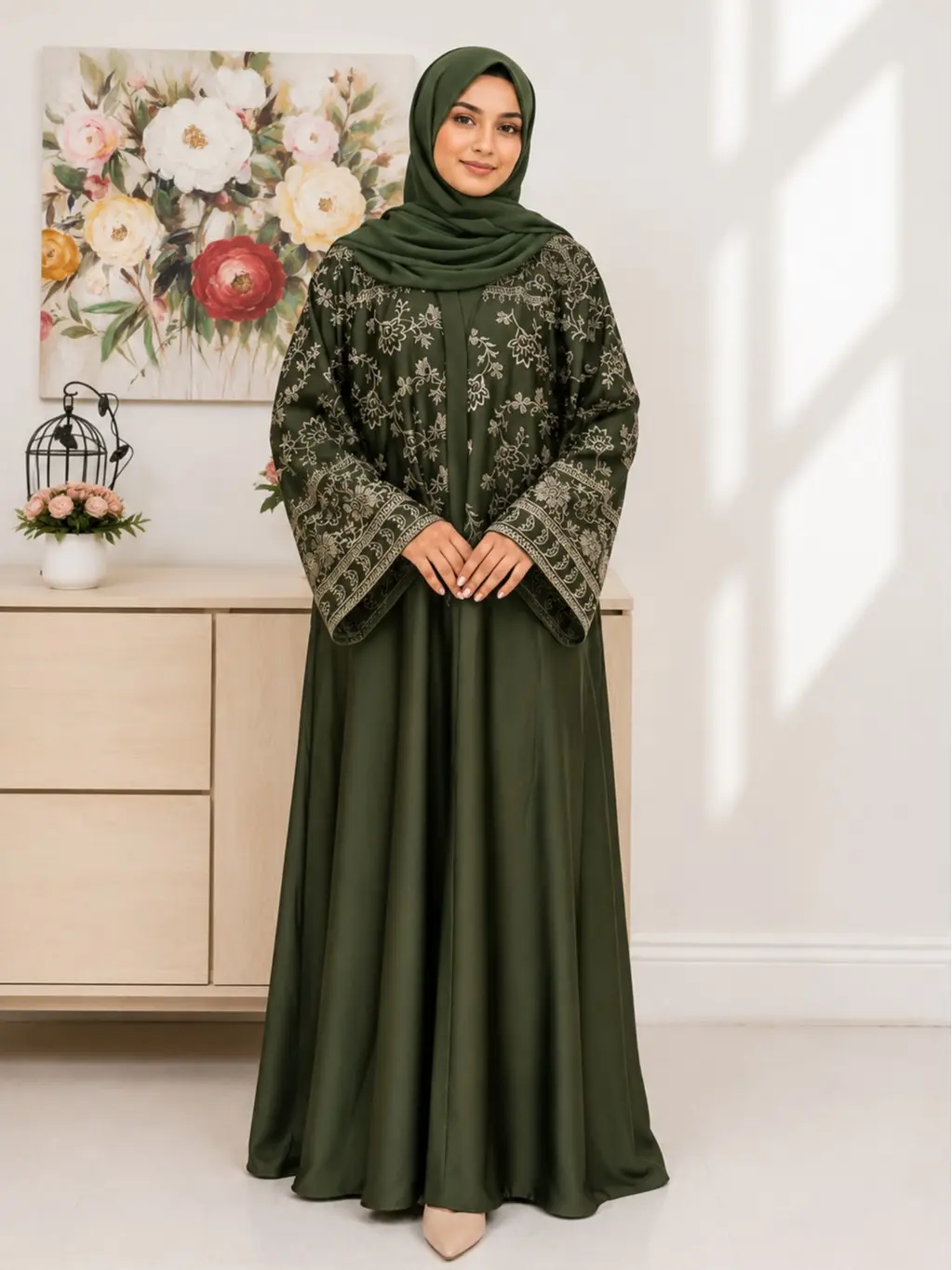Embroidery work dubai abaya for women