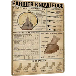 Farrier Knowledge Horse Hoof Anatomy Tin Sign - Educational Retro Metal Poster for Horse Lovers, Cowboy, Home, School, Farm, and Club Wall Decor, 12x16 Inches