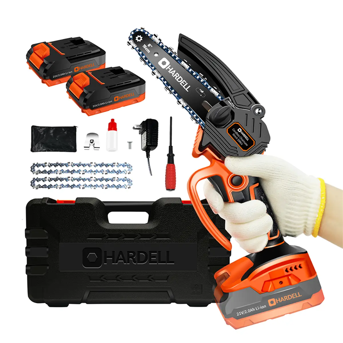 HARDELL Mini Chainsaw 6 Inch Cordless, Handheld Portable Electric Chainsaw with Security Lock, 21V Small Power Chain Saws Battery Powered for Tree Tri