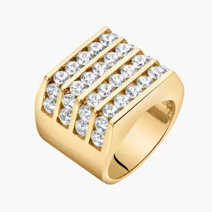 Men's Multi Row Channel Set Statement Ring Daily Auspicious Birthday Anniversary Male Chunky