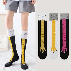 Men's Trendy Cartoon Print Over The Calf Socks, Cute Chicken Feet Design Knit Socks, Comfort Hosiery for Men Indoor Outdoor Wear, Comfortable Trendy Novelty Hosiery for Men