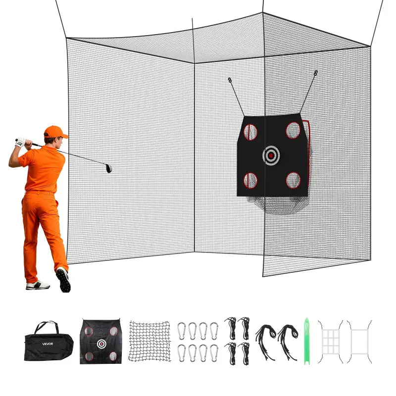 VEVOR Golf Batting Cage, 10 x 10 x 10 FT Golf Cage, Driving Hitting Cages with 3-Ply Knotless Polyester, Golfs Target & 9-Hole Baseball Target, Golfs Hitting Net for Indoor, Outdoor, Backyard