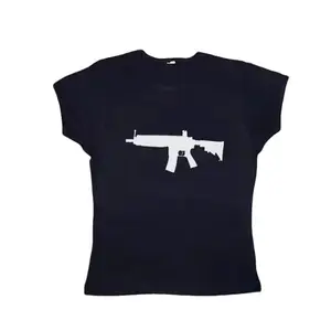 E-Girl Y2k Baby Tee, Goth Gun Graphic Print Streetwear Short Sleeve T-Shirt, Rock Hip Hop Tees, Punk Fashion Retro Baby Tee
