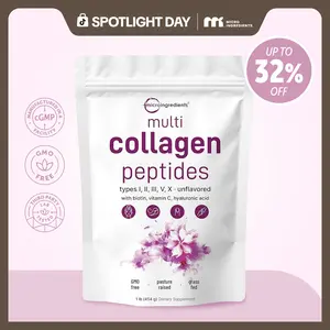 Micro Ingredients Multi Collagen Peptides Powder - Hydrolyzed Protein Peptides (Type I,II,III,V,X) with Hyaluronic Acid, Biotin & Vitamin C Unflavored
