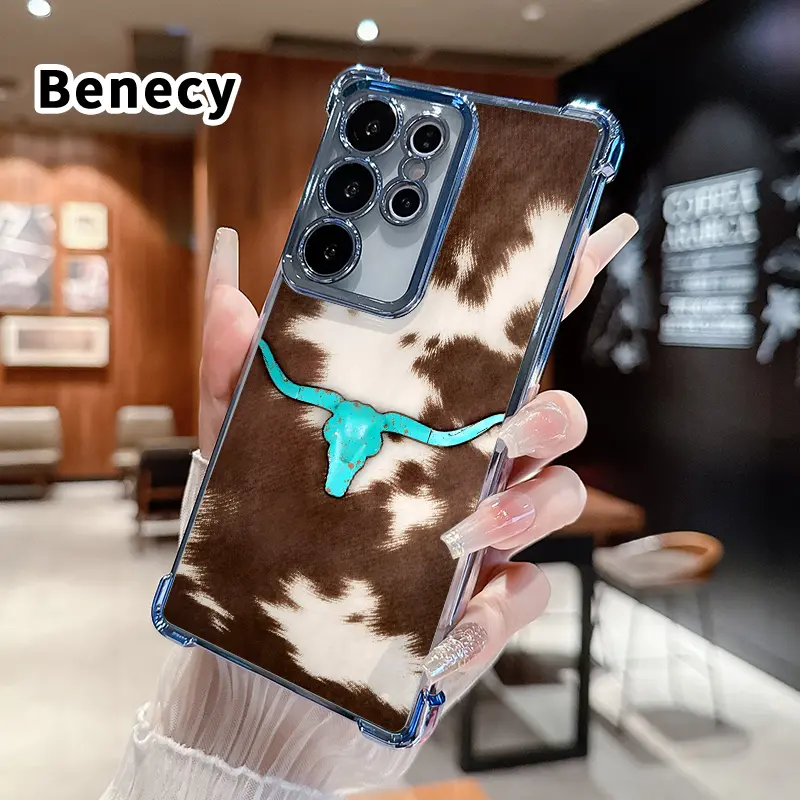 Soft Silicone Cowhide Turquoise Skull Pattern Drop-Proof Cellphone Cover - Electroplated 4-Corner Shockproof Casing, Handheld Devices Accessory Compatible with Samsung Galaxy S22+ FE Edge S23 Ultra S24 Plus S25 S26