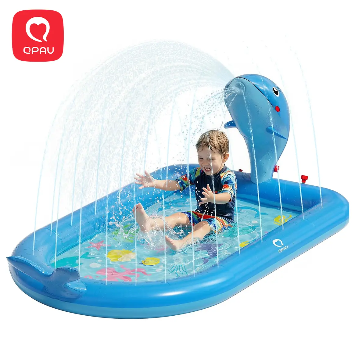 QPAU Blue Whale Inflatable Pool & Splash Pad for Toddlers - Unique 1-3-Year-Old Birthday Gift for Boys and Girls