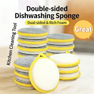 1 Pack Double-Sided Dish Sponge, Round Cleaning Pad, Durable Kitchen Utensils,Reusable Sponge for Kitchen Round Non-Scratch Scrub Sponges for Dishes, Pots and Pans