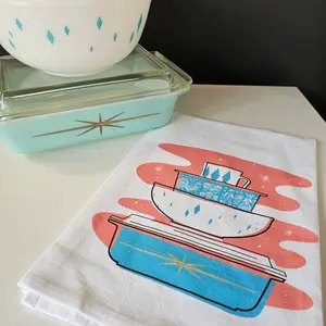 Pyrex Tea Towel - Turquoise Starburst Bowl Stack