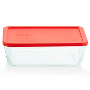 Pyrex Simply Store Glass Food Storage Container, Snug Fit Non-Toxic Plastic BPA-Free Lids, Freezer Dishwasher Microwave Safe, 11 Cup