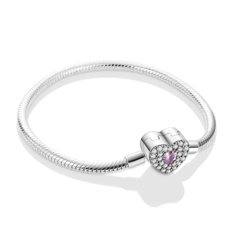 MULA Silver-Plated Non-Tarnish Jewelry Bracelet - "Eternal Heart" Diamond-Studded Pendant, Classic Snake Bone Chain, Bead-Compatible, Besties Gift for Women, Collectibles & Arm Candy Fashion Accessory