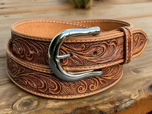 Handmade Leather Belt, Custom Leather Belts, Western Belt, Personalized Flowers Tooled Leather Belt, Floral Design Belt, Cowboy belt
