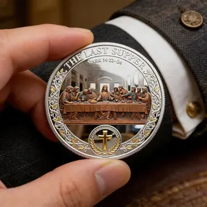 Last Supper Christian Challenge Coin | Religious Eucharist Copper Token Pocket Bible Verses Police Military Gift First Communion Gift for Him Her