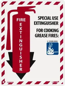 AccuformNMC Fire ExtinguisherSpecial Use Extinguisher for Cooking Grease Fire:, Plastic Fire Sign 9" Wide x 12" High FXPMSKR