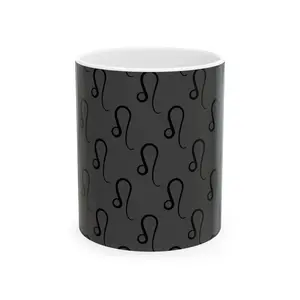 Charcoal Leo Zodiac Pattern Ceramic Coffee Mug - 11oz/15oz Reusable, Washable, Glossy, Non-Toxic Dark Constellation Drinkware, Animal Themed Kitchenware, Reuse