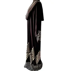 Golden Lattice Abaya with Gold Geometric Embroidery for Eid Celebration and Formal Events