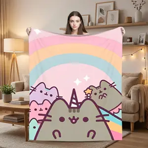 Pusheen Cat Plush Blanket Ultra Soft Flannel Kawaii Design Perfect Couples Gift Anime Fans Cuddle Essential Cozy Night Snuggle Companion Office Nap Cover Portable Throw